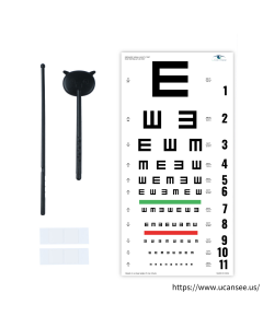 UCanSee E Eye Chart Visual Acuity Chart (22x11 Inches) with Eye Occluder and Pointer for Eye Exams 20 Feet